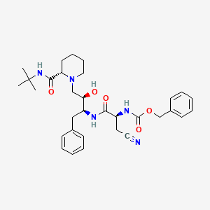 molecular formula C32H43N5O5 B15194921 Carbamic acid, (1-(cyanomethyl)-2-((3-(2-(((1,1-dimethylethyl)amino)carbonyl)-1-piperidinyl)-2-hydroxy-1-(phenylmethyl)propyl)amino)-2-oxoethyl)-, phenylmethyl ester, (2S-(1(1R*(R*),2S*),2R*))- CAS No. 127749-98-8