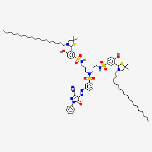 molecular formula C80H124N10O9S5 B15195024 Benzenesulfonamide, 3-((3-cyano-4,5-dihydro-5-oxo-1-phenyl-1H-pyrazol-4-yl)azo)-N,N-bis(3-(((3-(5,5-dimethyl-3-octadecyl-2-thiazolidinyl)-4-hydroxyphenyl)sulfonyl)amino)propyl)- CAS No. 195245-69-3