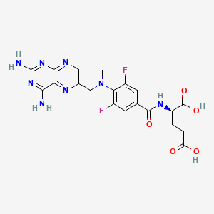 molecular formula C20H20F2N8O5 B15195050 D-Glutamic acid, N-(4-(((2,4-diamino-6-pteridinyl)methyl)(methyl)amino)-3,5-difluorobenzoyl)- CAS No. 143955-02-6