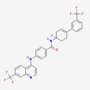 molecular formula C30H23F6N3O B15195114 Benzamide, N-(4-(3-(trifluoromethyl)phenyl)-3-cyclohexen-1-yl)-4-((7-(trifluoromethyl)-4-quinolinyl)amino)- CAS No. 130292-78-3
