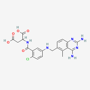 molecular formula C21H21ClN6O5 B15195132 L-Aspartic acid, N-(2-chloro-5-(((2,4-diamino-5-methyl-6-quinazolinyl)methyl)amino)benzoyl)- CAS No. 136242-97-2