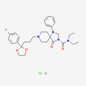 molecular formula C30H40ClFN4O4 B15195158 1,3,8-Triazaspiro(4,5)decane-3-carboxamide, N,N-diethyl-8-(3-(2-(p-fluorophenyl)-1,3-dioxolan-2-yl)propyl)-4-oxo-1-phenyl-, hydrochloride CAS No. 102395-20-0