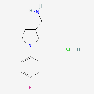 molecular formula C11H16ClFN2 B1519524 1-[1-(4-Fluorophenyl)pyrrolidin-3-YL]methanamine hydrochloride CAS No. 1269054-41-2