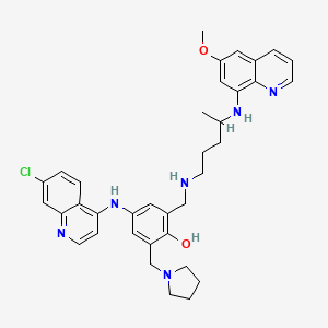 molecular formula C36H41ClN6O2 B15195250 Phenol, 4-((7-chloro-4-quinolinyl)amino)-2-(((4-((6-methoxy-8-quinolinyl)amino)pentyl)amino)methyl)-6-(1-pyrrolidinylmethyl)- CAS No. 6773-33-7
