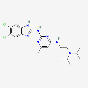 molecular formula C20H27Cl2N7 B15195375 N-2-(Dichloro-1H-benzoimidazol-2-yl)-N-4-(2-diisopropylamino-ethyl)-6-methyl-pyrimidine-2,4-diamine CAS No. 42388-81-8
