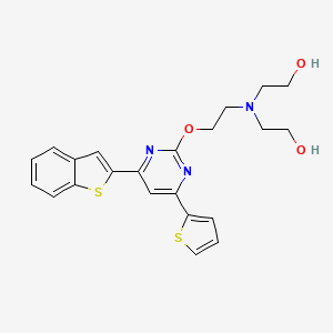molecular formula C22H23N3O3S2 B15195503 Ethanol, 2,2'-((2-((4-benzo(b)thien-2-yl-6-(2-thienyl)-2-pyrimidinyl)oxy)ethyl)imino)bis- CAS No. 129224-76-6