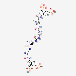 molecular formula C45H40N10O17S4 B15195570 1,7-Naphthalenedisulfonic acid, 4,4'-(carbonylbis(imino(1-methyl-1H-pyrrole-4,2-diyl)carbonylimino(1-methyl-1H-pyrrole-4,2-diyl)carbonylimino))bis- CAS No. 208576-37-8