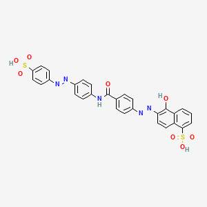 molecular formula C29H21N5O8S2 B15195576 5-Hydroxy-6-((E)-(4-(((4-((E)-(4-sulfophenyl)diazenyl)phenyl)amino)carbonyl)phenyl)diazenyl)naphthalene-1-sulfonic acid CAS No. 6330-93-4