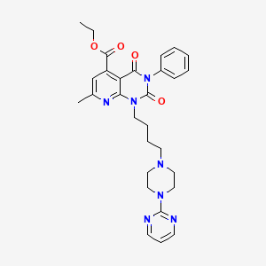 molecular formula C29H33N7O4 B15195705 Pyrido(2,3-d)pyrimidine-5-carboxylic acid, 1,2,3,4-tetrahydro-2,4-dioxo-7-methyl-3-phenyl-1-(4-(4-(2-pyrimidinyl)-1-piperazinyl)butyl)-, ethyl ester CAS No. 160031-37-8