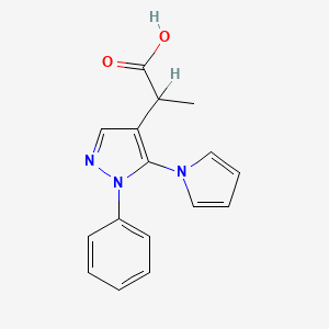 molecular formula C16H15N3O2 B15195761 alpha-Methyl-1-phenyl-5-(1H-pyrrol-1-yl)-1H-pyrazole-4-acetic acid CAS No. 116834-27-6