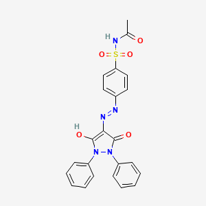 molecular formula C23H19N5O5S B15195847 N-((4-(2-(3,5-Dioxo-1,2-diphenylpyrazolidin-4-ylidene)hydrazino)phenyl)sulfonyl)acetamide CAS No. 59541-30-9