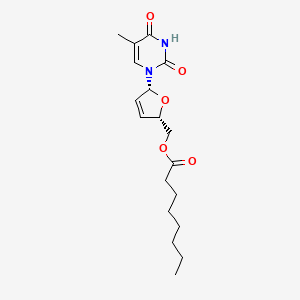 molecular formula C18H26N2O5 B15196116 Thymidine, 2',3'-didehydro-3'-deoxy-, 5'-octanoate CAS No. 134767-53-6