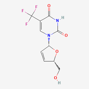 molecular formula C10H9F3N2O4 B15196135 Thymidine, 2',3'-didehydro-3'-deoxy-alpha,alpha,alpha-trifluoro- CAS No. 21618-68-8