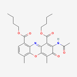 molecular formula C26H30N2O7 B15196283 Dibutyl 2-(acetylamino)-4,6-dimethyl-3-oxo-3H-phenoxazine-1,9-dicarboxylate CAS No. 13229-23-7