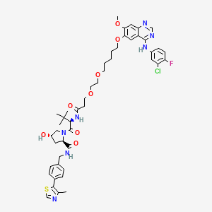 molecular formula C47H57ClFN7O8S B15196516 N-[3-(2-{[5-({4-[(3-Chloro-4-fluorophenyl)amino]-7-methoxy-6-quinazolinyl}oxy)pentyl]oxy}ethoxy)propanoyl]-3-methyl-L-valyl-(4R)-4-hydroxy-N-[4-(4-methyl-1,3-thiazol-5-yl)benzyl]-L-prolinamide 