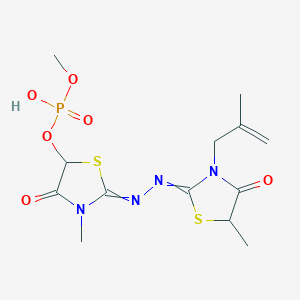 molecular formula C13H19N4O6PS2 B15197014 Phosphoric acid, monomethyl mono(3-methyl-2-((5-methyl-3-(2-methyl-2-propenyl)-4-oxo-2-thiazolidinylidene)hydrazono)-4-oxo-5-thiazolidinyl) ester CAS No. 87958-63-2