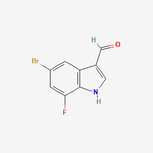 molecular formula C9H5BrFNO B15198026 5-Bromo-7-fluoro-1h-indole-3-carbaldehyde 