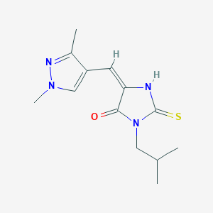molecular formula C13H18N4OS B15198111 5-(1,3-Dimethyl-1H-pyrazol-4-ylmethylene)-3-isobutyl-2-mercapto-3,5-dihydro-imidazol-4-one 