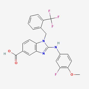 molecular formula C23H17F4N3O3 B15198135 (2e)-2-(3-Fluoranyl-4-Methoxy-Phenyl)imino-1-[[2-(Trifluoromethyl)phenyl]methyl]-3h-Benzimidazole-5-Carboxylic Acid 