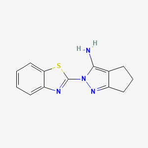 molecular formula C13H12N4S B1519847 2-(1,3-Benzothiazol-2-yl)-2,4,5,6-tetrahydrocyclopenta[c]pyrazol-3-amine CAS No. 1177328-03-8