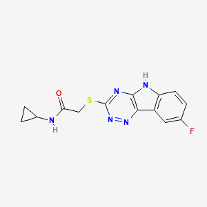 molecular formula C14H12FN5OS B15202428 N-Cyclopropyl-2-(6-fluoro-9H-1,3,4,9-tetraaza-fluoren-2-ylsulfanyl)-acetamide CAS No. 603947-98-4