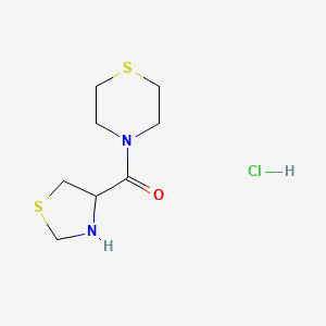 molecular formula C8H15ClN2OS2 B1520266 4-(1,3-Thiazolidine-4-carbonyl)thiomorpholine hydrochloride CAS No. 1251924-22-7