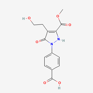 molecular formula C14H14N2O6 B1520292 4-[4-(2-hydroxyethyl)-3-(methoxycarbonyl)-5-oxo-2,5-dihydro-1H-pyrazol-1-yl]benzoic acid CAS No. 1221725-91-2
