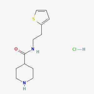 molecular formula C12H19ClN2OS B1520293 N-[2-(thiophen-2-yl)ethyl]piperidine-4-carboxamide hydrochloride CAS No. 1223505-97-2