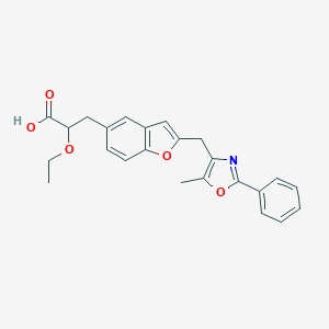 molecular formula C24H23NO5 B152036 2-Ethoxy-3-(2-((5-methyl-2-phenyloxazol-4-yl)methyl)benzofuran-5-yl)propionic acid CAS No. 140129-67-5