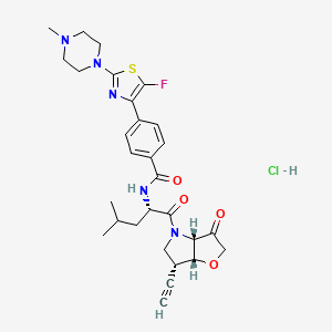 molecular formula C29H35ClFN5O4S B15204227 N-((S)-1-((3aS,6R,6aR)-6-Ethynyl-3-oxotetrahydro-2H-furo[3,2-b]pyrrol-4(5H)-yl)-4-methyl-1-oxopentan-2-yl)-4-(5-fluoro-2-(4-methylpiperazin-1-yl)thiazol-4-yl)benzamide hydrochloride 