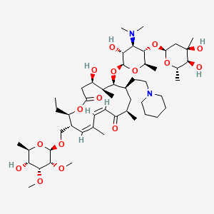 molecular formula C51H88N2O16 B15204433 (4R,5S,6S,7R,9R,11Z,13Z,15R,16R)-6-[(2R,3R,4R,5S,6R)-5-[(2S,4R,5S,6S)-4,5-dihydroxy-4,6-dimethyloxan-2-yl]oxy-4-(dimethylamino)-3-hydroxy-6-methyloxan-2-yl]oxy-16-ethyl-4-hydroxy-15-[[(2R,3R,4R,5R,6R)-5-hydroxy-3,4-dimethoxy-6-methyloxan-2-yl]oxymethyl]-5,9,13-trimethyl-7-(2-piperidin-1-ylethyl)-1-oxacyclohexadeca-11,13-diene-2,10-dione 