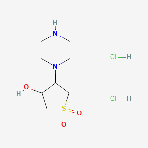 molecular formula C8H18Cl2N2O3S B1520452 3-羟基-4-(哌嗪-1-基)-1lambda6-噻烷-1,1-二酮二盐酸盐 CAS No. 1235441-10-7