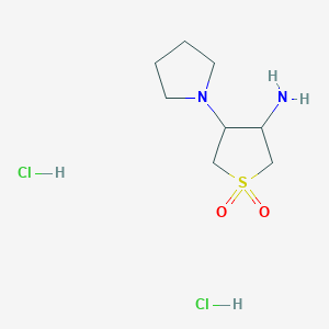 molecular formula C8H18Cl2N2O2S B1520492 3-Amino-4-(pyrrolidin-1-yl)-1lambda6-thiolane-1,1-dione dihydrochloride CAS No. 1240528-69-1