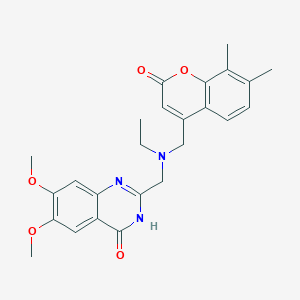 molecular formula C25H27N3O5 B15205003 2-((((7,8-Dimethyl-2-oxo-2H-chromen-4-yl)methyl)(ethyl)amino)methyl)-6,7-dimethoxyquinazolin-4(3H)-one 