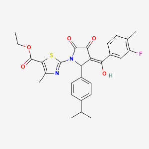 molecular formula C28H27FN2O5S B15206971 Ethyl 2-(3-(3-fluoro-4-methylbenzoyl)-4-hydroxy-2-(4-isopropylphenyl)-5-oxo-2,5-dihydro-1H-pyrrol-1-yl)-4-methylthiazole-5-carboxylate CAS No. 618073-27-1