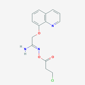 molecular formula C14H14ClN3O3 B15208198 N-((3-Chloropropanoyl)oxy)-2-(quinolin-8-yloxy)acetimidamide 