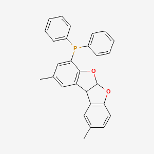molecular formula C28H23O2P B15208617 (2,9-Dimethyl-5a,10b-dihydrobenzofuro[2,3-b]benzofuran-4-yl)diphenylphosphine 