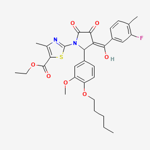 molecular formula C31H33FN2O7S B15209658 Ethyl 2-(3-(3-fluoro-4-methylbenzoyl)-4-hydroxy-2-(3-methoxy-4-(pentyloxy)phenyl)-5-oxo-2,5-dihydro-1H-pyrrol-1-yl)-4-methylthiazole-5-carboxylate CAS No. 618073-33-9