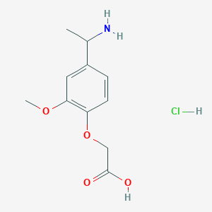 molecular formula C11H16ClNO4 B1520970 2-[4-(1-Aminoethyl)-2-methoxyphenoxy]acetic acid hydrochloride CAS No. 1170395-91-1