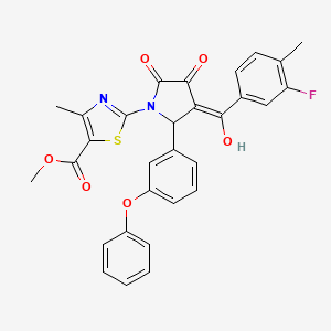 molecular formula C30H23FN2O6S B15209787 Methyl 2-(3-(3-fluoro-4-methylbenzoyl)-4-hydroxy-5-oxo-2-(3-phenoxyphenyl)-2,5-dihydro-1H-pyrrol-1-yl)-4-methylthiazole-5-carboxylate CAS No. 618072-63-2