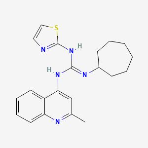 molecular formula C21H25N5S B15210364 Guanidine, 1-cycloheptyl-2-(2-methyl-4-quinolyl)-3-(2-thiazolyl)- CAS No. 71079-62-4