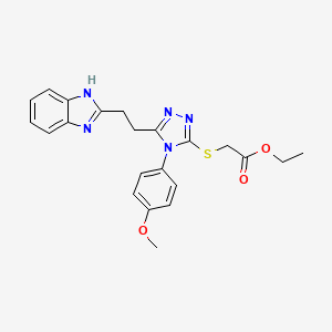 molecular formula C22H23N5O3S B15210960 Acetic acid, ((5-(2-(1H-benzimidazol-2-yl)ethyl)-4-(p-methoxyphenyl)-4H-1,2,4-triazol-3-yl)thio)-, ethyl ester CAS No. 38911-92-1