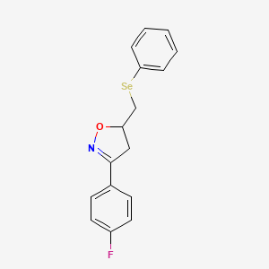 molecular formula C16H14FNOSe B15210993 Isoxazole, 3-(4-fluorophenyl)-4,5-dihydro-5-[(phenylseleno)methyl]- CAS No. 833462-37-6