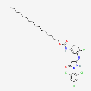 molecular formula C32H42Cl4N4O3 B15211496 Hexadecyl (4-chloro-3-((4,5-dihydro-5-oxo-1-(2,4,6-trichlorophenyl)-1H-pyrazol-3-yl)amino)phenyl)carbamate CAS No. 57233-79-1