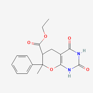 molecular formula C17H18N2O5 B15211510 Ethyl 2,4-dihydroxy-7-methyl-7-phenyl-6,7-dihydro-5H-pyrano[2,3-d]pyrimidine-6-carboxylate CAS No. 69310-80-1