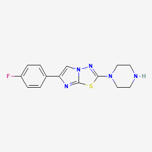 molecular formula C14H14FN5S B1521163 1-[5-(4-Fluorophenyl)imidazo[2,1-b][1,3,4]thiadiazol-2-yl]piperazine CAS No. 1193387-25-5
