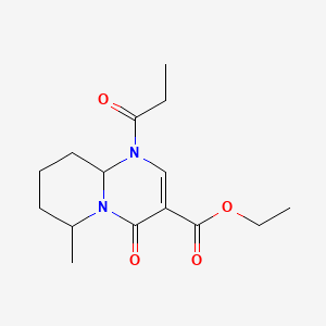 molecular formula C15H22N2O4 B15212754 Ethyl 6-methyl-4-oxo-1-propanoyl-1,6,7,8,9,9a-hexahydro-4h-pyrido[1,2-a]pyrimidine-3-carboxylate CAS No. 33499-11-5