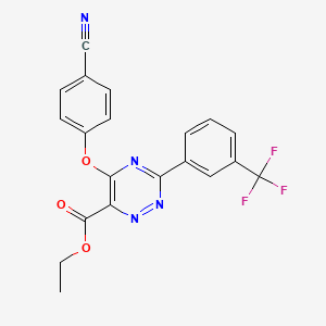 molecular formula C20H13F3N4O3 B15212763 Ethyl 5-(4-cyanophenoxy)-3-(3-(trifluoromethyl)phenyl)-1,2,4-triazine-6-carboxylate CAS No. 921619-39-8