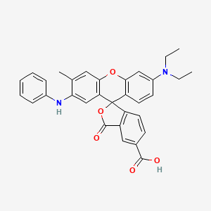 molecular formula C32H28N2O5 B15213114 Spiro[isobenzofuran-1(3H),9'-[9H]xanthene]-5-carboxylic acid, 6'-(diethylamino)-3'-methyl-3-oxo-2'-(phenylamino)- CAS No. 70815-12-2