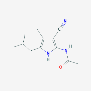 molecular formula C12H17N3O B15213545 N-[3-Cyano-4-methyl-5-(2-methylpropyl)-1H-pyrrol-2-yl]acetamide CAS No. 63499-89-8
